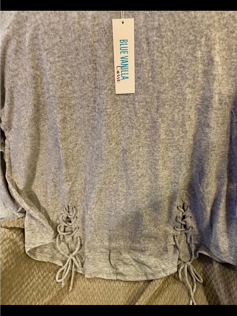 NWT-Gray Lace-Up Hem Women's Top